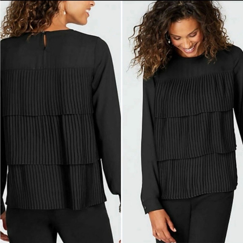J. Jill Black Pleated Layered Blouse
